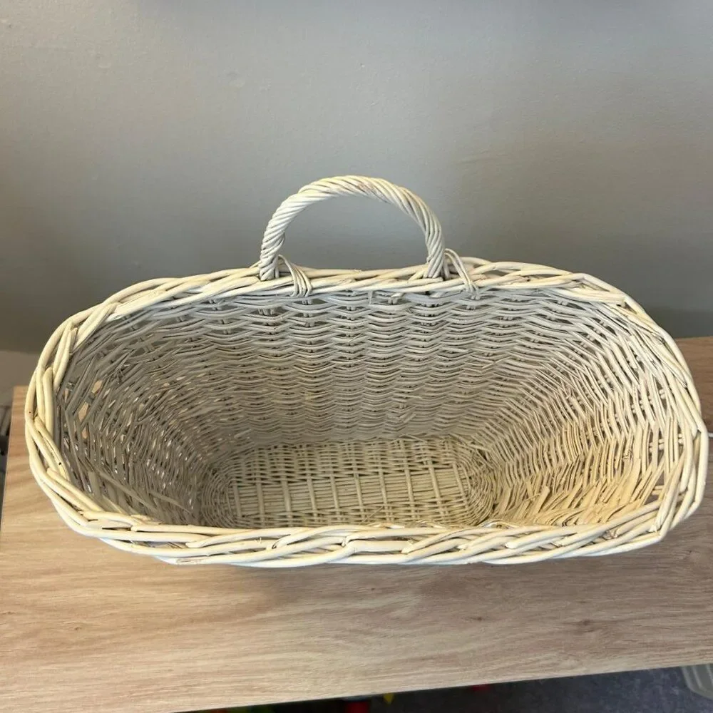 Vintage Oblong White Wicker Wall Basket